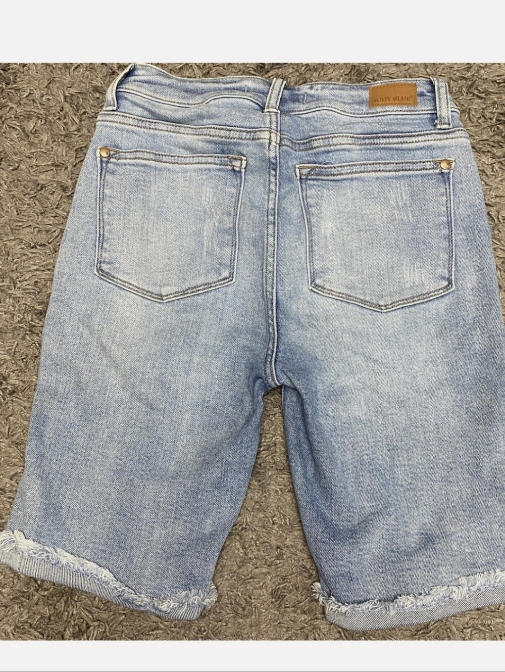Judy Blue Light Wash Distressed Denim Bermuda Shorts - Light Blue - Picture 5 of 7